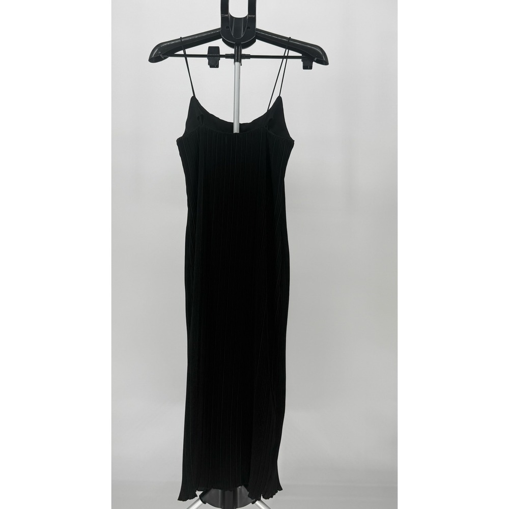 Good American Black Pleated Slip Midi Dress Spaghetti Strap Size 2 Chic Cocktail - Picture 4 of 7